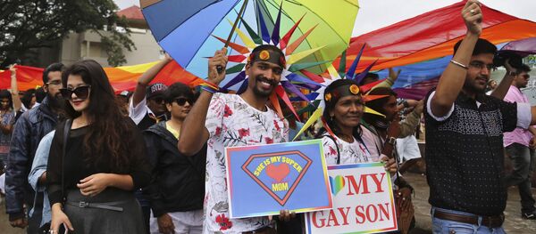Members and supporters of lesbian, gay, bisexual and transgender community, participate in 'Pride March' rally in Bangalore, India, Sunday, Nov. 22, 2015. - Sputnik International