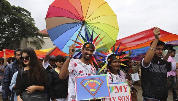 Members and supporters of lesbian, gay, bisexual and transgender community, participate in 'Pride March' rally in Bangalore, India, Sunday, Nov. 22, 2015. - Sputnik International