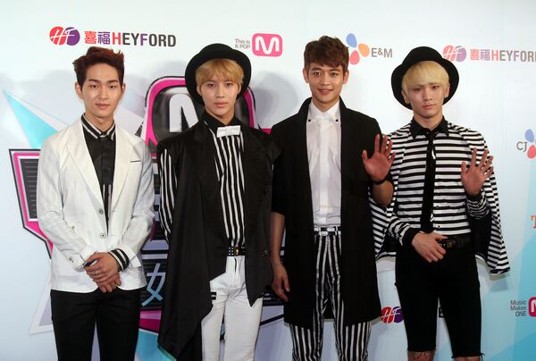 South Korean pop group SHINee pose for photographers during a media event before the M COUNTDOWN Nihao-Taiwan concert in Taipei, Taiwan, Wednesday, April 24, 2013 South Korean pop group SHINee pose for photographers during a media event before the M COUNTDOWN Nihao-Taiwan concert in Taipei, Taiwan, Wednesday, April 24, 2013 - Sputnik International