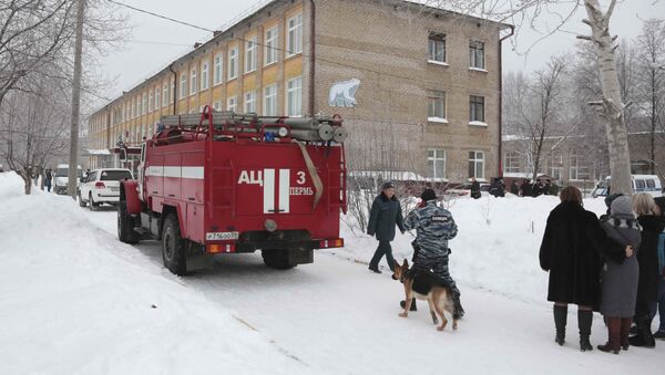 A view shows a local school after reportedly several unidentified people wearing masks injured schoolchildren with knives in the city of Perm, Russia January 15, 2018 - Sputnik International