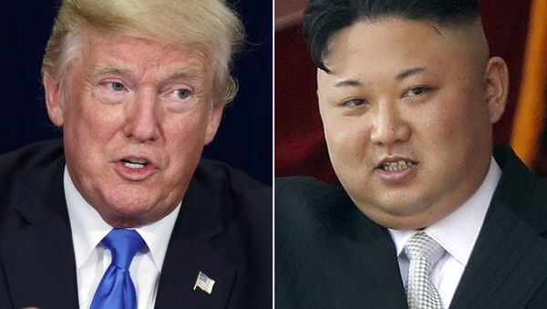 President Donald Trump, left, in Dallas and North Korean leader Kim Jong Un in Pyongyang - Sputnik International