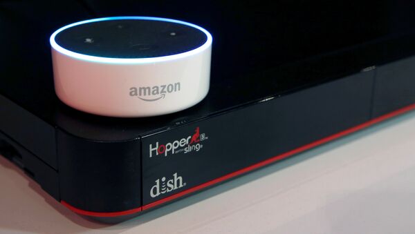 An Amazon Dot is shown on top of a Hopper at the Dish Network booth during the 2017 CES in Las Vegas, Nevada January 6, 2017. Dish is introducing an Ask Hopper Skill that will allow customers to control the Hopper using the Alexa Voice Service. - Sputnik International