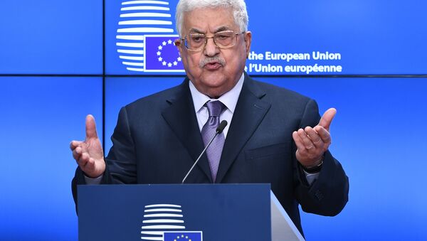 Palestinian President Mahmoud Abbas speaks prior to attend a EU foreign affairs council at the European Council in Brussels - Sputnik International
