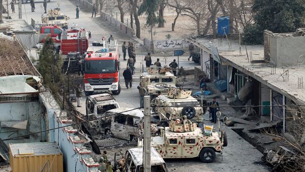Afghan security forces inspect the site of a blast in Jalalabad, Afghanistan - Sputnik International