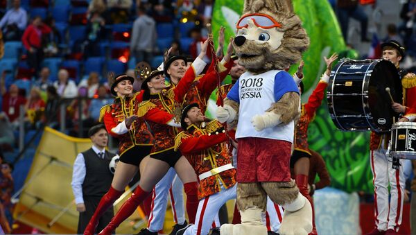 Zabivaka the Wolf, an official mascot of the 2018 FIFA World Cup and the 2017 FIFA Confederations Cup, during the 2017 FIFA Confederations Cup closing ceremony in St. Petersburg - Sputnik International