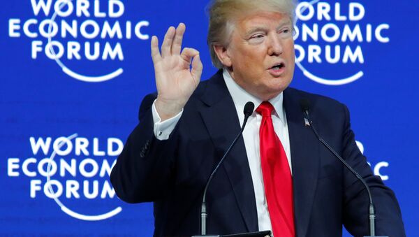 U.S. President Donald Trump gestures as he delivers a speech during the World Economic Forum (WEF) annual meeting in Davos, Switzerland January 26, 2018 - Sputnik International
