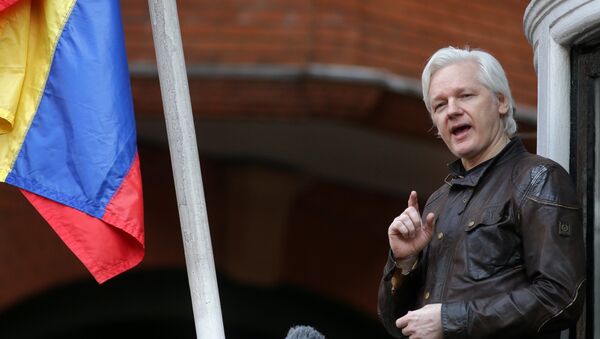 Wikileaks founder Julian Assange speaks on the balcony of the Embassy of Ecuador in London on May 19, 2017. - Sputnik International