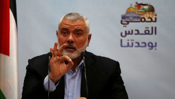 Hamas Chief Ismail Haniyeh gestures as he delivers a speech in Gaza City January 23, 2018 - Sputnik International