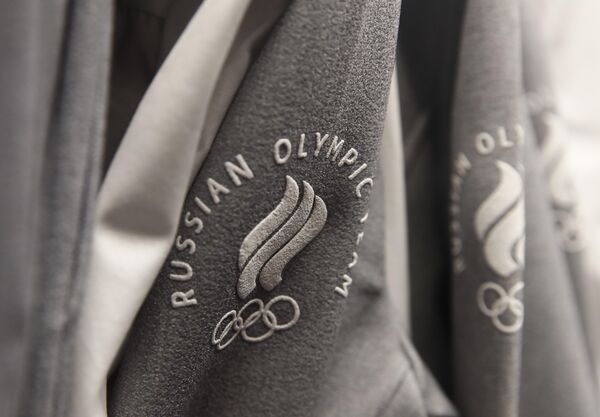 The logo of Russian Olympic team is seen on the uniform designed by ZASPORT, the official clothing supplier for national athletes competing in 2018 Winter Olympics, during its presentation in Moscow, Russia January 22, 2018 The logo of Russian Olympic team is seen on the uniform designed by ZASPORT, the official clothing supplier for national athletes competing in 2018 Winter Olympics, during its presentation in Moscow, Russia January 22, 2018 - Sputnik International
