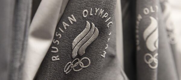 The logo of Russian Olympic team is seen on the uniform designed by ZASPORT, the official clothing supplier for national athletes competing in 2018 Winter Olympics, during its presentation in Moscow, Russia January 22, 2018 The logo of Russian Olympic team is seen on the uniform designed by ZASPORT, the official clothing supplier for national athletes competing in 2018 Winter Olympics, during its presentation in Moscow, Russia January 22, 2018 - Sputnik International