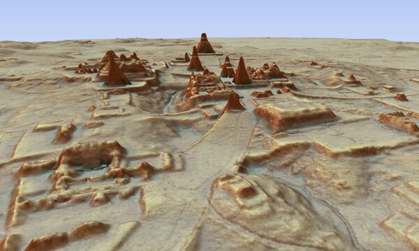This digital 3D image provided by Guatemala's Mayan Heritage and Nature Foundation, PACUNAM, shows a depiction of the Mayan archaeological site at Tikal in Guatemala created using LiDAR aerial mapping technology. Researchers announced Thursday, Feb. 1, 2018, that using a high-tech aerial mapping technique they have found tens of thousands of previously undetected Mayan houses, buildings, defense works and roads in the dense jungle of Guatemala's Peten region, suggesting that millions more people lived there than previously thought This digital 3D image provided by Guatemala's Mayan Heritage and Nature Foundation, PACUNAM, shows a depiction of the Mayan archaeological site at Tikal in Guatemala created using LiDAR aerial mapping technology. Researchers announced Thursday, Feb. 1, 2018, that using a high-tech aerial mapping technique they have found tens of thousands of previously undetected Mayan houses, buildings, defense works and roads in the dense jungle of Guatemala's Peten region, suggesting that millions more people lived there than previously thought - Sputnik International