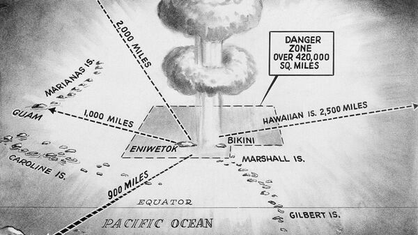 This April 27, 1956, file photo shows the area in which the United States hydrogen bomb tests will take place in the Pacific Ocean. North Korea said it successfully detonated a hydrogen bomb in its latest nuclear test Sunday, Sept. 3, 2017. Outside experts haven't been able to verify that claim, but say it's plausible. If true, it would represent a major step forward in North Korea's effort to develop a nuclear weapon capable of reaching the United States. - Sputnik International