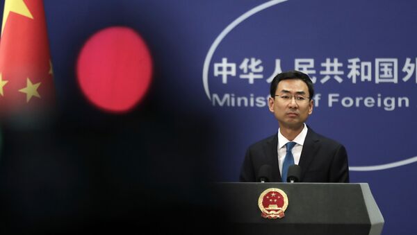 Chinese Foreign Ministry spokesman Geng Shuang pauses during a daily briefing at the Ministry of Foreign Affairs office in Beijing, Monday, Sept. 4, 2017 - Sputnik International