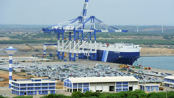 In this photograph taken on February 10, 2015, shows a general view of the port facility at Hambantota - Sputnik International