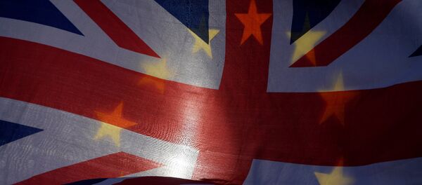 Anti-Brexit demonstrators wave EU and Union flags outside the Houses of Parliament in London, Britain, January 30, 2018 Anti-Brexit demonstrators wave EU and Union flags outside the Houses of Parliament in London, Britain, January 30, 2018 - Sputnik International