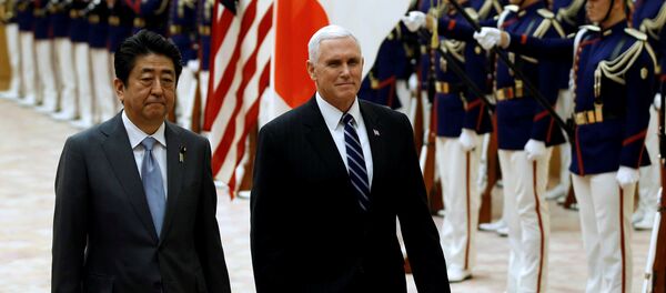 U.S. Vice President Mike Pence and Japan's Prime Minister Shinzo Abe review an honor guard before their meeting at Abe's official residence in Tokyo, Japan, February 7, 2018 U.S. Vice President Mike Pence and Japan's Prime Minister Shinzo Abe review an honor guard before their meeting at Abe's official residence in Tokyo, Japan, February 7, 2018 - Sputnik International