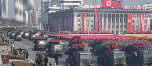 Military vehicles are seen at a grand military parade celebrating the 70th founding anniversary of the Korean People's Army at the Kim Il Sung Square in Pyongyang, in this photo released by North Korea's Korean Central News Agency (KCNA) February 9, 2018. Military vehicles are seen at a grand military parade celebrating the 70th founding anniversary of the Korean People's Army at the Kim Il Sung Square in Pyongyang, in this photo released by North Korea's Korean Central News Agency (KCNA) February 9, 2018. - Sputnik International