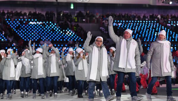 Olympic Athletes from Russia (OAR) parade during the opening ceremony of the Pyeongchang 2018 Winter Olympic Games at the Pyeongchang Stadium on February 9, 2018 - Sputnik International