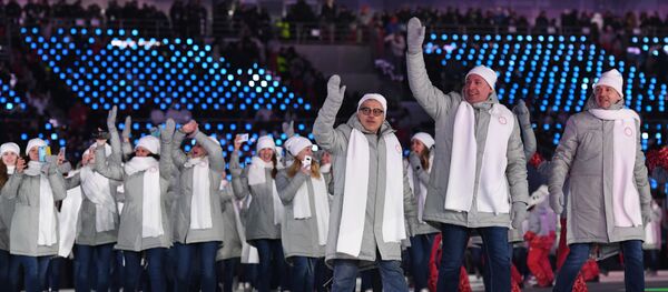 Olympic Athletes from Russia (OAR) parade during the opening ceremony of the Pyeongchang 2018 Winter Olympic Games at the Pyeongchang Stadium on February 9, 2018 Olympic Athletes from Russia (OAR) parade during the opening ceremony of the Pyeongchang 2018 Winter Olympic Games at the Pyeongchang Stadium on February 9, 2018 - Sputnik International