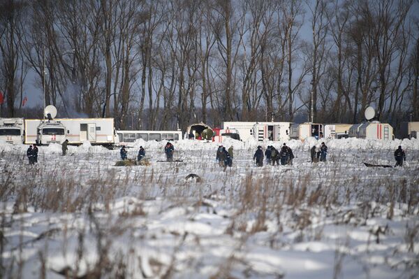 Russian EMERCOM personnel in the Ramensky district of the Moscow region, where a Saratov Airlines An-148 passenger plane performing Flight 703 from Moscow to Orsk crashed on February 11, 2018 Russian EMERCOM personnel in the Ramensky district of the Moscow region, where a Saratov Airlines An-148 passenger plane performing Flight 703 from Moscow to Orsk crashed on February 11, 2018 - Sputnik International