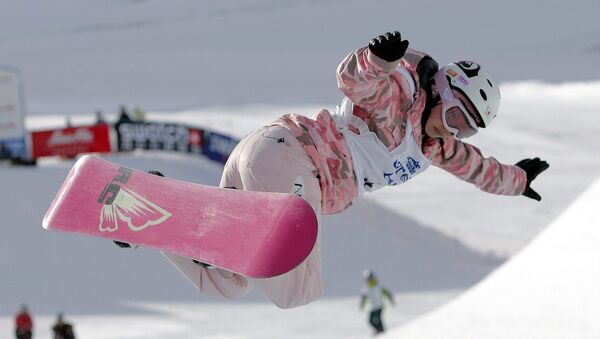 (File) Imai Melo of Japan in action during the women's Half-Pipe final at the FIS snowboard Freestyle World Cup 2005 in Saas-Fee, Switzerland, Friday, Oct. 21, 2005. Imai won the event - Sputnik International