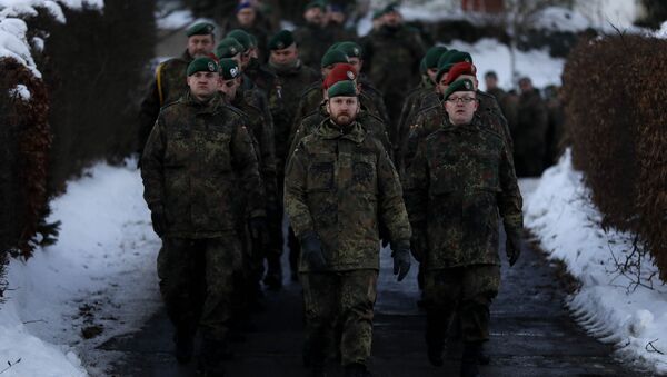 German Bundeswehr soldiers of the 122th Infantry Battalion take part in a farewell ceremony in Oberviechtach, Germany, Thursday, Jan. 19, 2017 - Sputnik International