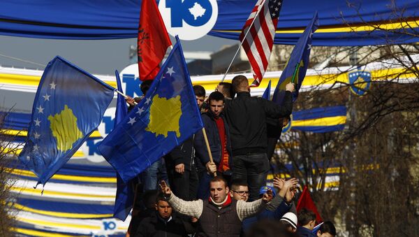 People take part in celebrations of the 10th anniversary of Kosovo's independence in Pristina, Kosovo February 17, 2018 - Sputnik International