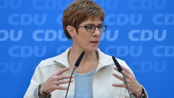 Annegret Kramp-Karrenbauer, top candidate of the conservative Christian Democratic Union (CDU) party for regional elections in the southwestern federal state of Saarland, gives a statement at the CDU headquarters in Berlin on March 27, 2017, one day after regional elections in the southwestern federal state of Saarland. (File) - Sputnik International