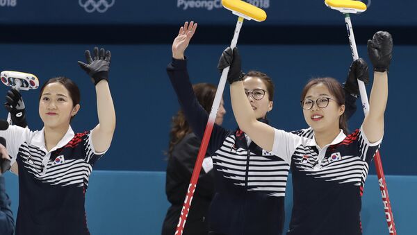 South Korean team celebrates after winning against Japan Denmark during their women's curling match at the 2018 Winter Olympics in Gangneung, South Korea, Wednesday, Feb. 21, 2018. - Sputnik International