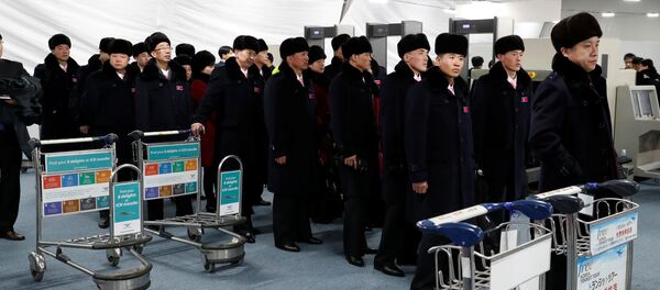 (File) A North Korean delegation of 32 people, including 10 athletes of North Korean Olympic team, arrives at the Gangneung Olympic Village of the Pyeongchang Winter Olympic Games 2018, in Gangneung, South Korea, February 1, 2018 - Sputnik International