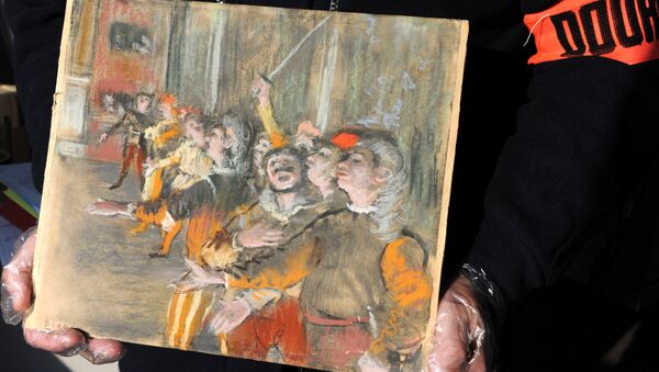 The 1877 painting Les Choristes (The Chorus Singers) by Edgar Degas, seen in this picture provided by the French Customs on February 23, 2018, was found during a routine check on a bus at a highway rest area east of Paris on February 16, 2018 - Sputnik International