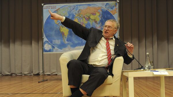 Vladimir Zhirinovsky, leader of the Liberal Democratic Party of Russia (LDPR) and candidate in the upcoming presidential election, attends a meeting with students as he visits the Don State Technical University in Rostov-on-Don, Russia February 9, 2018 - Sputnik International