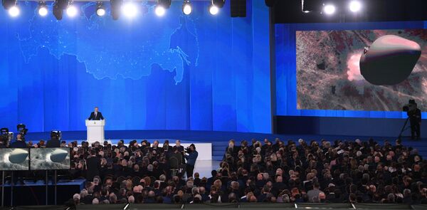 Russian President Vladimir Putin delivers his annual Presidential Address to the Federal Assembly at the Manezh Central Exhibition Hall Russian President Vladimir Putin delivers his annual Presidential Address to the Federal Assembly at the Manezh Central Exhibition Hall - Sputnik International