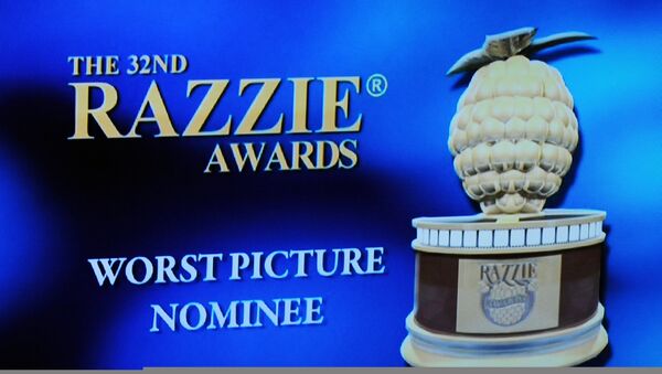 (File) The Razzie award logo is displayed on stage at the 32 annual Golden Raspberry or Razzies Awards, April 1, 2012 in Santa Monica, California - Sputnik International