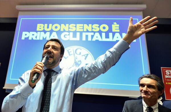 Northern League party leader Matteo Salvini speaks during the finally rally ahead of the March 4 elections in Milan, Italy, March 2, 2018 Northern League party leader Matteo Salvini speaks during the finally rally ahead of the March 4 elections in Milan, Italy, March 2, 2018 - Sputnik International