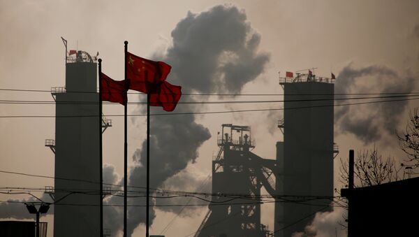 Chinese national flags are flying near a steel factory in Wu'an, Hebei province, China, February 23, 2017 - Sputnik International