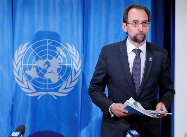 Zeid Ra'ad al-Hussein, U.N. High Commissioner for Human Rights arrives for a news conference at the United Nations in Geneva, Switzerland March 9, 2018 Zeid Ra'ad al-Hussein, U.N. High Commissioner for Human Rights arrives for a news conference at the United Nations in Geneva, Switzerland March 9, 2018 - Sputnik International