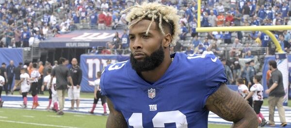 New York Giants wide receiver Odell Beckham warms up prior to an NFL football game against the Los Angeles Chargers, Sunday, Oct. 8, 2017, in East Rutherford, N.J. - Sputnik International