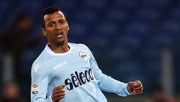Lazio's forward from Portugal Luis Nani (R) celebrates after scoring a goal during the Italian Serie A football match between Lazio and Udinese at the Olympic Stadium in Rome on January 24, 2018 - Sputnik International