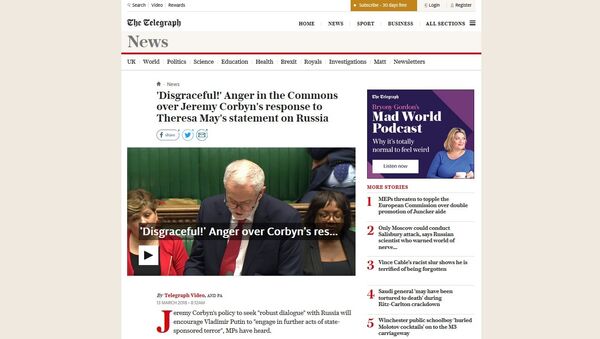 Screengrab of The Telegraph's attack on 'peacenik' Jeremy Corbyn. - Sputnik International