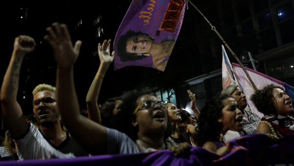 Demonstrators take part in a rally against the shooting of Rio de Janeiro city councilor Marielle Franco in Rio de Janeiro, Brazil March 16, 2018 - Sputnik International