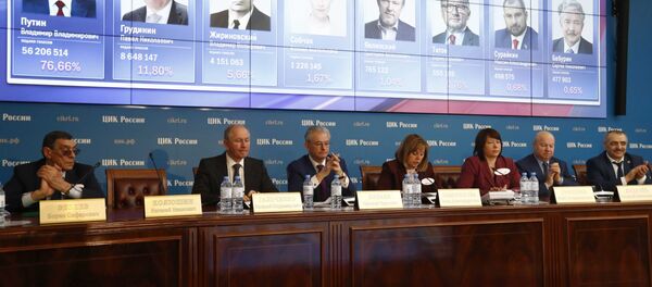 Ella Pamfilova, head of Russia's Central Election Commission, speaks during a news conference announcing preliminary results of the presidential election, at its headquarters in Moscow, Russia March 19, 2018 Ella Pamfilova, head of Russia's Central Election Commission, speaks during a news conference announcing preliminary results of the presidential election, at its headquarters in Moscow, Russia March 19, 2018 - Sputnik International