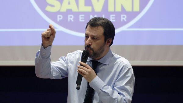 Leader of The League party Matteo Salvini talks during an electoral rally in Milan, Italy, Friday, March 2, 2018 - Sputnik International