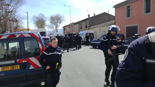 Police attend an incident in Trebes, southern France - Sputnik International