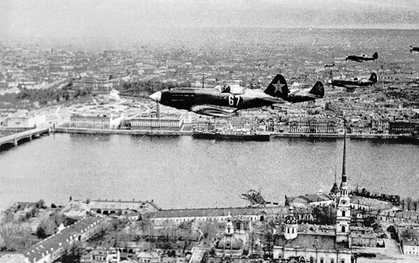 Soviet fighters flying above the Peter and Paul fortress in Leningrad. (File) Soviet fighters flying above the Peter and Paul fortress in Leningrad. (File) - Sputnik International