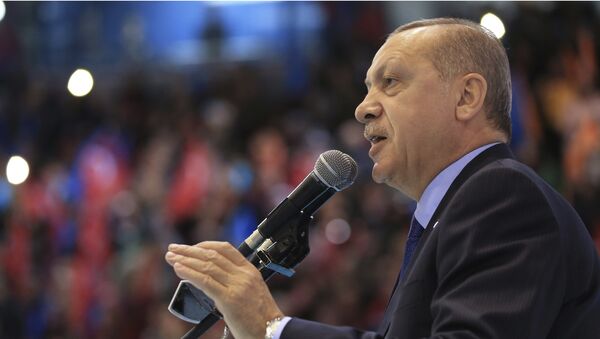 Turkey's President Recep Tayyip Erdogan addresses members of his ruling party in Ordu, Turkey, Saturday, March 24, 2018 - Sputnik International