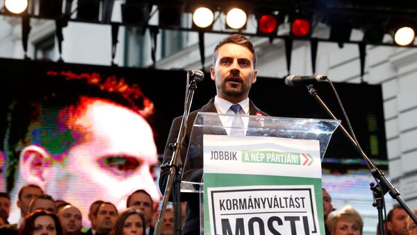 Chairman of the Hungarian right wing opposition party Jobbik Gabor Vona speaks at a rally during Hungary's National Day celebrations, which also commemorates the 1848 Hungarian Revolution against the Habsburg monarchy, in Budapest, Hungary March 15, 2018 - Sputnik International