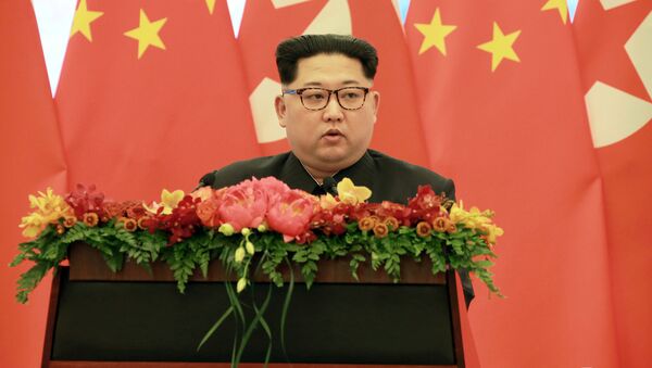 North Korean leader Kim Jong Un speaks as he paid an unofficial visit to Beijing, China in Pyongyang - Sputnik International