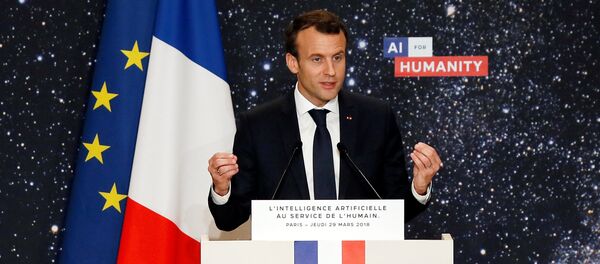 French President Emmanuel Macron delivers a speech during the Artificial Intelligence for Humanity event in Paris, France, March 29, 2018 French President Emmanuel Macron delivers a speech during the Artificial Intelligence for Humanity event in Paris, France, March 29, 2018 - Sputnik International