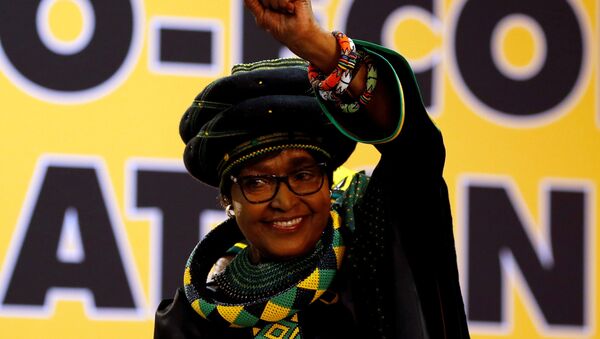 Winnie Madikizela Mandela, ex-wife of former South African president Nelson Mandela, gestures to supporters at the 54th National Conference of the ruling African National Congress (ANC) at the Nasrec Expo Centre in Johannesburg, South Africa December 16, 2017 - Sputnik International